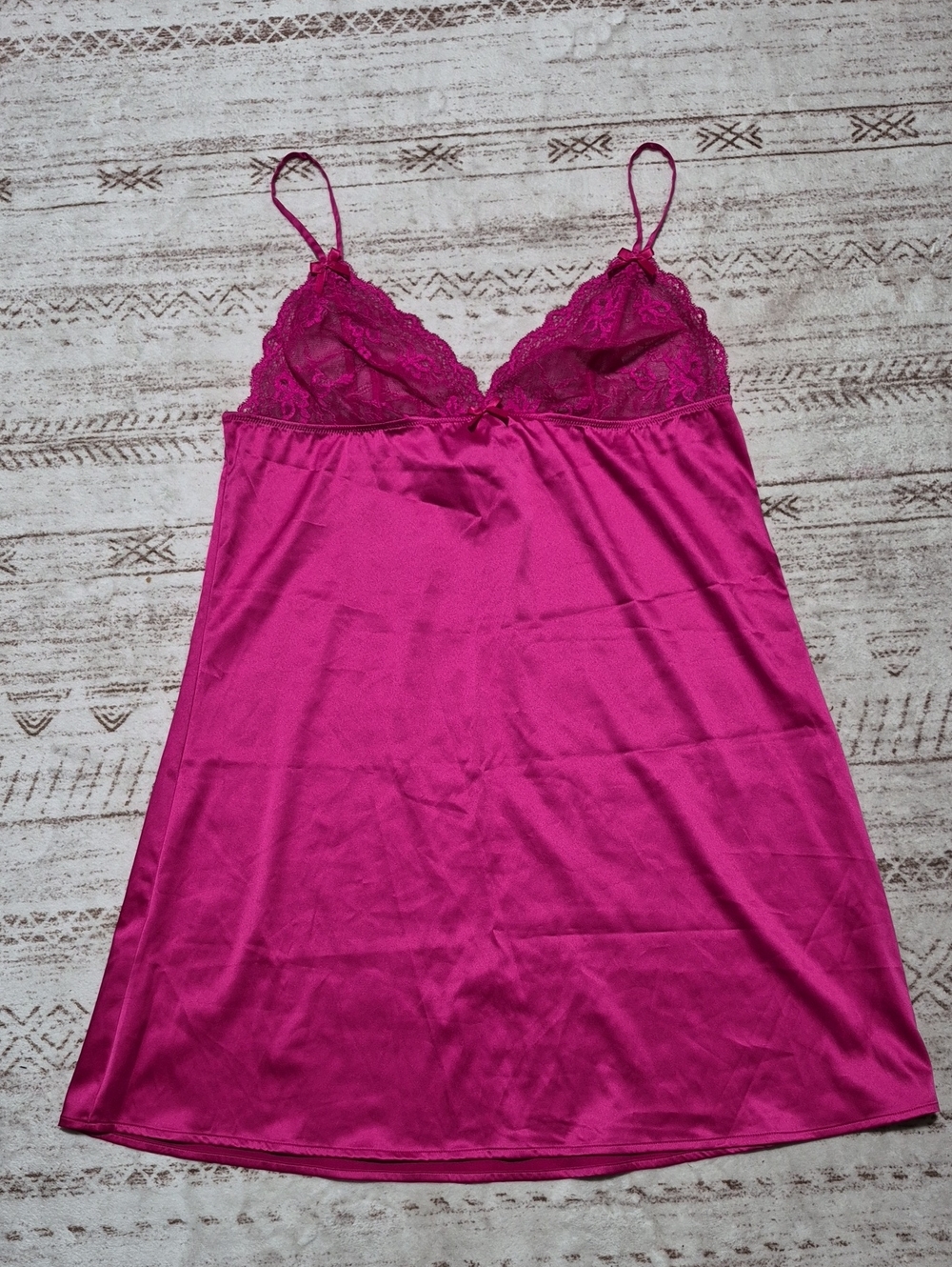 La SENZA Hot Pink Lace-Trim Satin Chemise